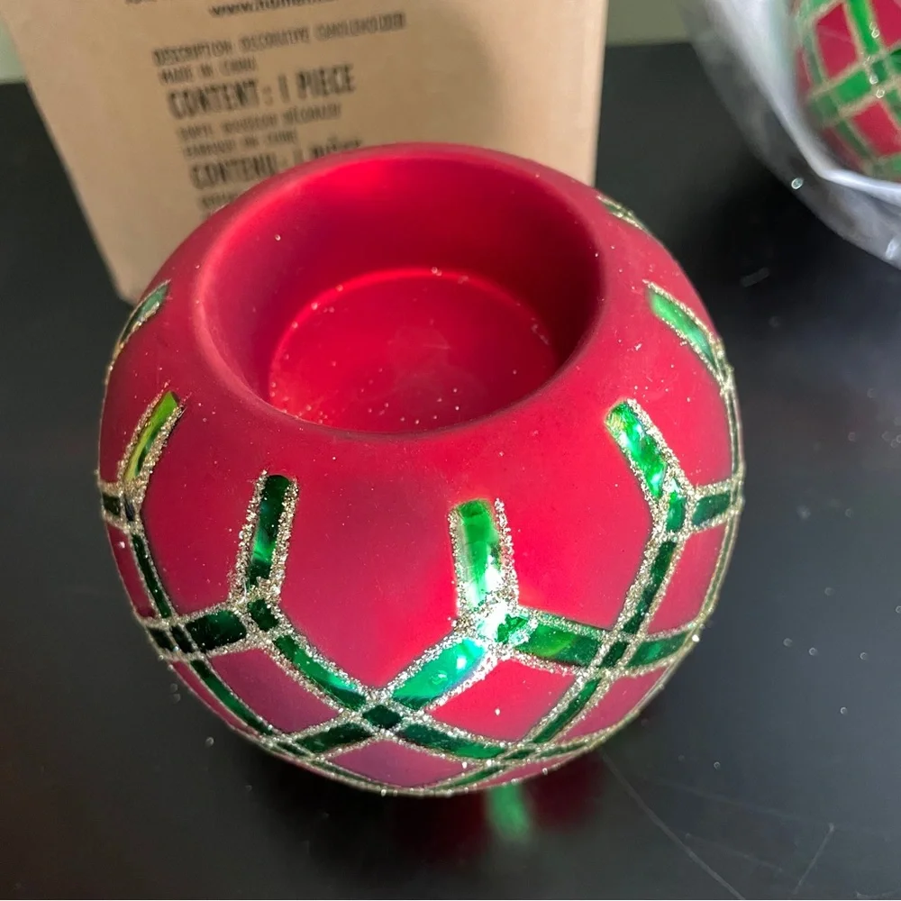 Home Interiors Christmas Votive Tea Light Candle Holder Red Green NEW IN BOX
